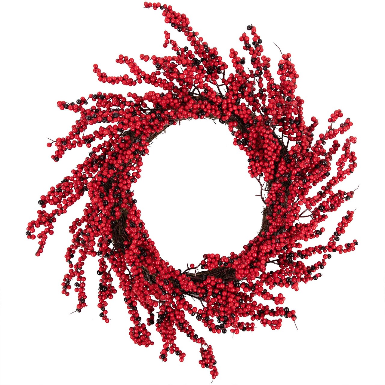 Burgundy Red Artificial Berry Christmas Wreath with Natural Twig 22 Inch